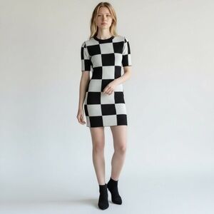 STAUD Omar’s Dress Cotton Knit Checkered Mini Medium